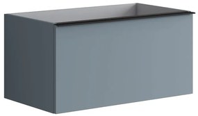 Mobile da bagno sospeso sotto lavabo L 80 x H 40 x P 45.5 cm blu laccato opaco, 2 cassetti Pixel