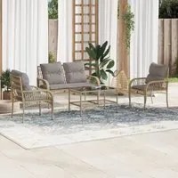 Set Divano da Giardino 4 pz con Cuscini Beige in Polyrattan 368731