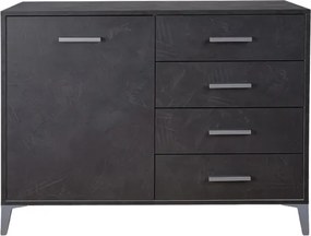 Madia Drexa in Legno 110x45 cm Antracite Spatolato con 1 Anta e 4 Cassetti