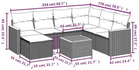 Set Divano da Giardino 8 pz con Cuscini Grigio in Polyrattan