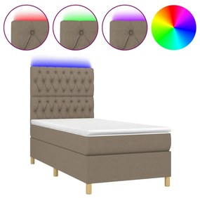 Letto a molle con materasso e led tortora 90x200 cm in tessuto