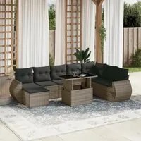 Set Divano da Giardino 9 pz con Cuscini Grigio in Polyrattan 3268730