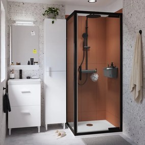 Box doccia quadrato battente Easy 80 x 80 cm, H 190 cm in vetro, spessore 3 mm trasparente nero