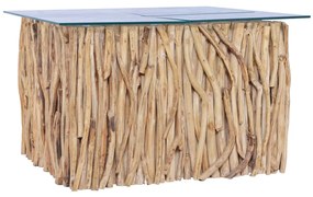 Tavolino Da Salotto Ripiano İn Vetro 66x66x40 Cm Legno Di Teak /