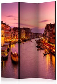 Paravento design Città innamorati - Venezia notte (3 parti) - fiume e architettura