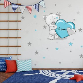 Adesivi da parete per bambini, orsetto blu con stelle e nome | Inspio