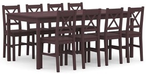 Set Da Pranzo 9 Pz İn Legno Di Pino Marrone Scuro /