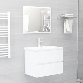 Set mobili da bagno 2 pz bianco in truciolato