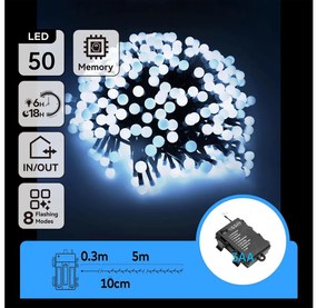 Aigostar -Catena LED natalizia da esterno 50xLED/8 funzioni 3xAA 5,3m IP44 bianco freddo