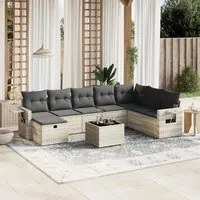 Set Divano da Giardino 9pz con Cuscini Grigio Chiaro Polyrattan 3263908