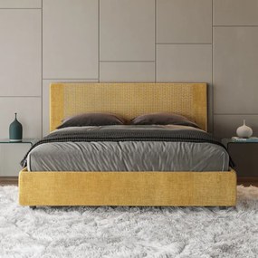 Letto matrimoniale contenitore imbottito 160x190 tessuto Labirinto 6 giallo Rosal