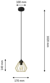 Lampadario a sospensione con filo AGAT 1xE27/15W/230V oro/nero