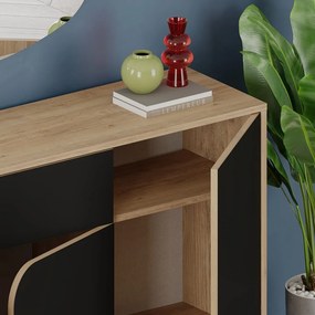 Cassettiera bassa in rovere decorato in nero-naturale 140x79 cm Nola - Marckeric