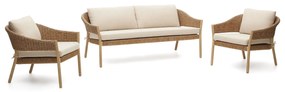 Kave Home - Set Pola divano 2 posti e 2 poltrone legno massello di eucalipto e rattan sintetico FSC