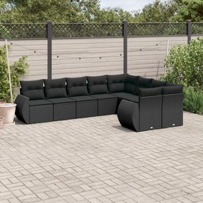 Set Divani da Giardino 9 pz con Cuscini Nero in Polyrattan