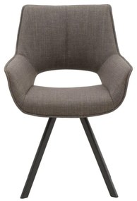 Set di sedie MONTMARTRE in similpelle marrone, tessuto grigio e gambe in metallo nero, con braccioli