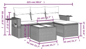 Set divano da giardino 4pz con cuscini grigio chiaro polyrattan