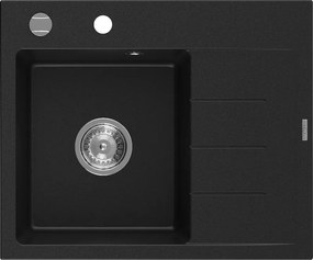 Mexen Ben lavello in granito a 1 vasca con sgocciolatoio, sinistro 600 x 500 mm, nero, sifone cromato - 6522605000-77
