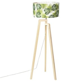 Lampada da terra a treppiede in legno con paralume a foglia - Puros