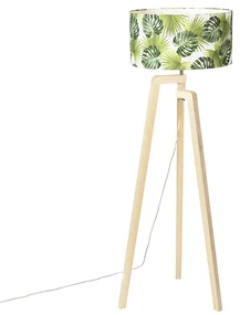 Lampada da terra a treppiede in legno con paralume a foglia - Puros
