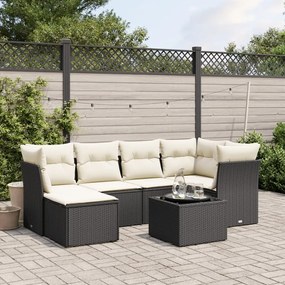 Set divani da giardino con cuscini 7pz nero polyrattan