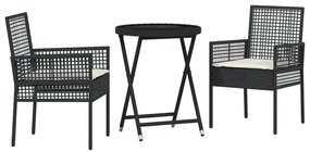 Set bistro da giardino 3 pezzi con cuscini rattan nero
