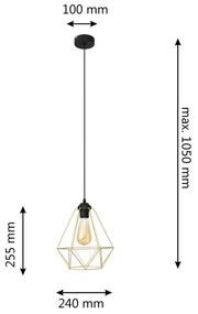Lampadario a sospensione con filo KARO 1xE27/15W/230V oro/nero