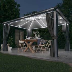 Gazebo Con Tende E Luci Led 400x300 Cm Antracite İn Alluminio /