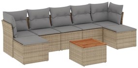 Set Divano da Giardino 8 pz con Cuscini Beige Misto Polyrattan