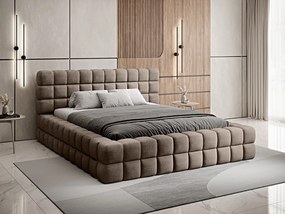 Letto matrimoniale con box contenitore Arianna - 160 x 200 cm , Tessuto nocciola chiaro