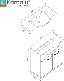 Mobile bagno a terra o sospeso 80 cm bicolore bianco e legno chiaro | LAC-ESTIA-80 - KAMALU
