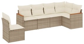 Set divano da giardino 6 pz con cuscini beige in polyrattan