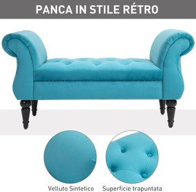 Panca con Braccioli in Tessuto Velluto Capitonné 117x40x58 cm  Blu...
