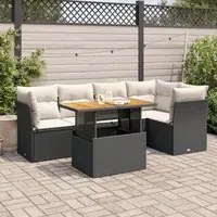 Set Divano da Giardino 6 pz con Cuscini Nero in Polyrattan 3326926