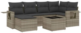 Set divani da giardino 7pz con cuscini grigio chiaro polyrattan