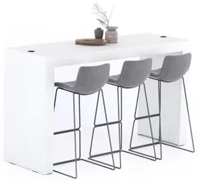 Tavolo Alto Evolution 180x60, Bianco Frassino con Due Gambe e Caricatore Wireless
