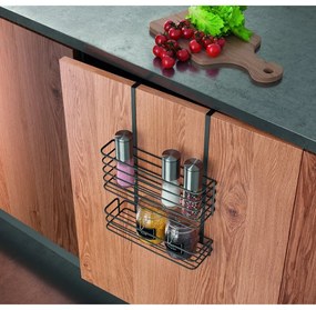 Scaffale da cucina sospeso in metallo nero Lava Double Galileo - Metaltex