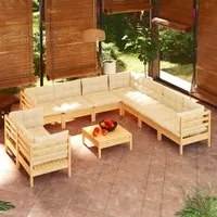 Set Divani da Giardino 10 pz con Cuscini Crema Massello di Pino cod mxl 41359