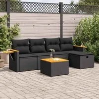 Set Divano da Giardino 6 pz con Cuscini Nero in Polyrattan 3325961