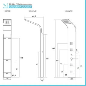 Pannello doccia idromassaggio in acciaio inox satinato con doccetta