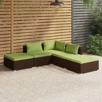 Set Divani da Giardino 5 pz con Cuscini in Polyrattan Marrone cod mxl 44375