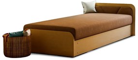 Letto singolo imbottito/in truciolato giallo ocra/marrone con contenitore e materasso inclusi 80x190 cm Parys – ELTAP