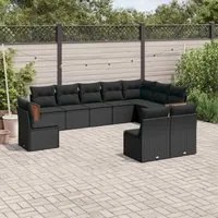 Set Divani da Giardino 10pz con Cuscini in Polyrattan Nero 3227749