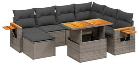 Set divano da giardino 8 pz con cuscini grigio in polyrattan