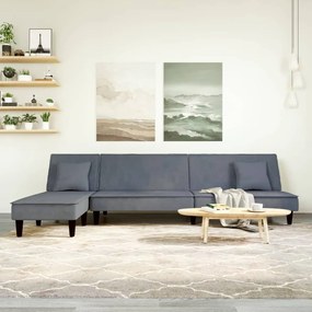 Divano Letto A L Grigio Scuro 255x140x70 Cm İn Velluto /