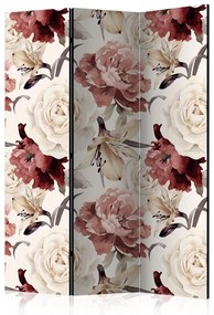 Paravento design Mescolanza di specie (3 parti) - fiori multicolori su sfondo chiaro