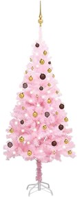 Albero di Natale Preilluminato con Palline Rosa in PVC, Albero di Natale Preilluminato con Palline Rosa 180 cm PVC III