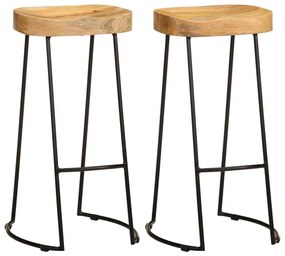 Sgabelli Da Bar 2 Pz İn Legno Massello Di Mango /