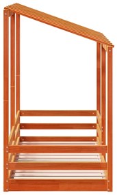 Letto bambini con tetto marrone cera 90x190 cm massello pino