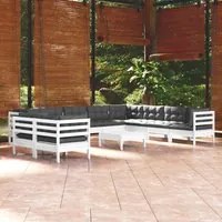 Set Divani da Giardino 11 pz con Cuscini Bianchi Legno di Pino cod mxl 44422